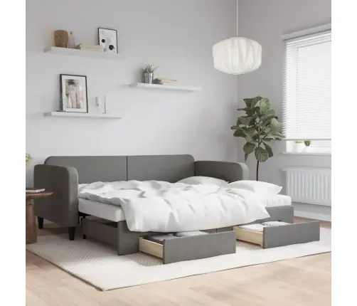 Lova Su Ištraukiama Dalimi/Stalčiais, Pilka, 90X200cm Audinys