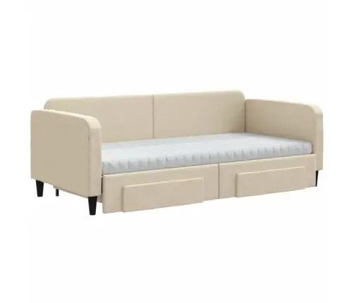 Izvelkams Dīvāns Ar Atvilktnēm, Krēmkrāsas Audums, 90X200 Cm Vidaxl