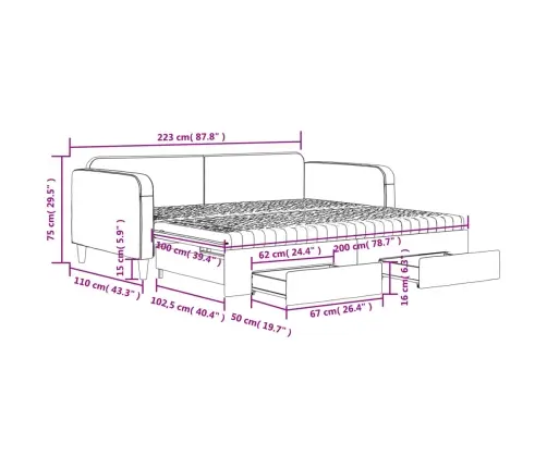 Diivanvoodi Madratsiga, Helehall, 100X200 cm Kangas