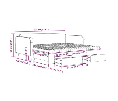 Izvelkams Dīvāns Ar Atvilktnēm, Pelēkbrūns Audums, 100X200 Cm Vidaxl
