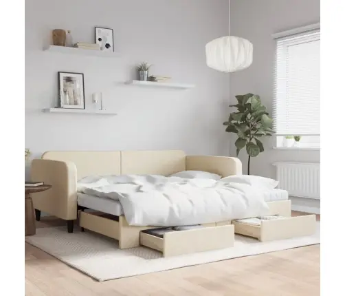 Izvelkams Dīvāns Ar Atvilktnēm, Krēmkrāsas Audums, 100X200 Cm Vidaxl