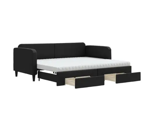 Izvelkams Dīvāns Ar Atvilktnēm, Melns, 90X190 Cm, Audums Vidaxl