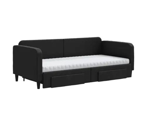 Izvelkams Dīvāns Ar Atvilktnēm, Melns, 90X190 Cm, Audums Vidaxl