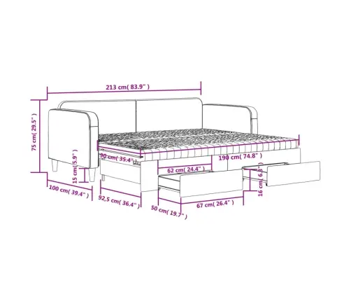 Izvelkams Dīvāns Ar Atvilktnēm, Melns, 90X190 Cm, Audums Vidaxl