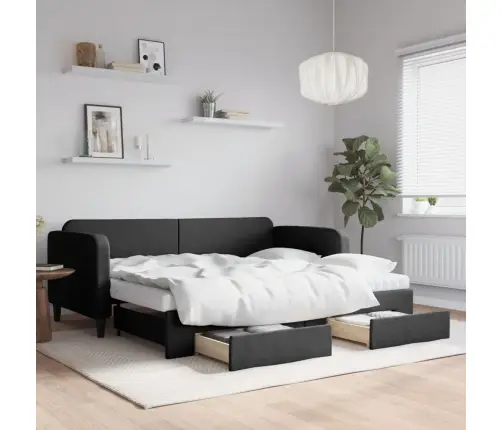 Izvelkams Dīvāns Ar Atvilktnēm, Melns, 90X190 Cm, Audums Vidaxl