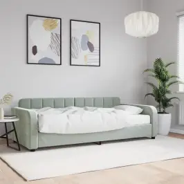 Lova Su Čiužiniu, Šviesiai Pilkos Spalvos, 90X200cm Aksomas