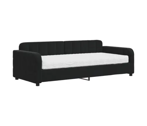 Lova Su Čiužiniu, Juodos Spalvos, 90X200cm Aksomas