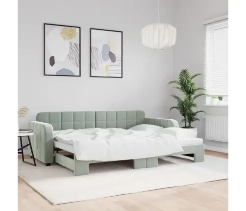 Diivanvoodi Väljatõmmatava Osaga, Helehall, 80X200 cm Samet