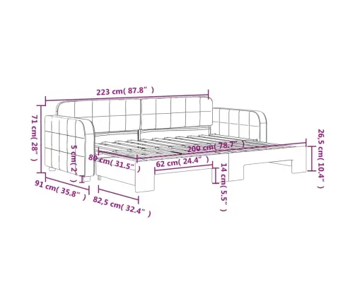 Diivanvoodi Väljatõmmatava Osaga, Must, 80X200 cm Samet