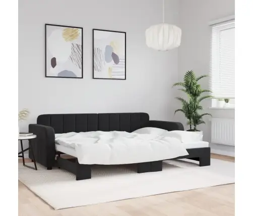 Diivanvoodi Väljatõmmatava Osaga, Must, 80X200 cm Samet