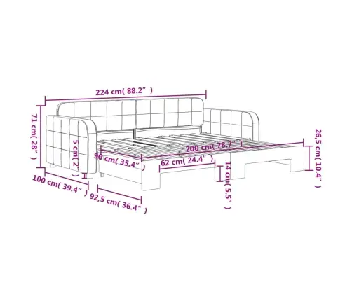 Izvelkams Dīvāns, Gaiši Pelēks, 90X200 Cm, Samts Vidaxl