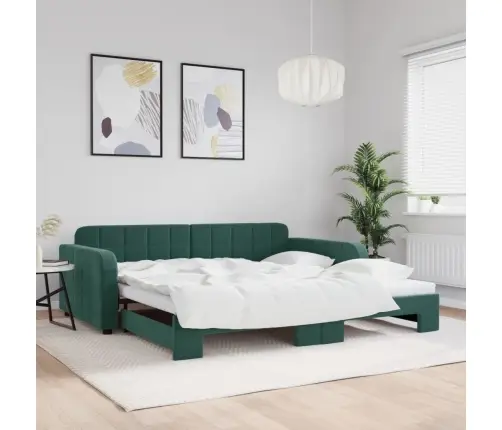 Izvelkams Dīvāns, Tumši Zaļš, 100X200 Cm, Samts Vidaxl