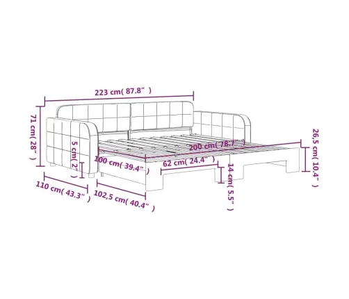 Izvelkams Dīvāns, Dzeltens, 100X200 Cm, Samts Vidaxl