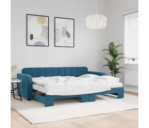Diivanvoodi Väljatõmmatava Osaga, Sinine, 80X200 cm Samet