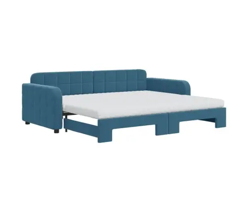 Izvelkams Dīvāns Ar Matraci, Zils, 90X200 Cm, Samts Vidaxl