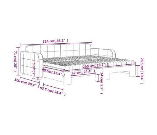 Diivanvoodi Väljatõmmatava Osaga, Helehall, 90X200 cm Samet
