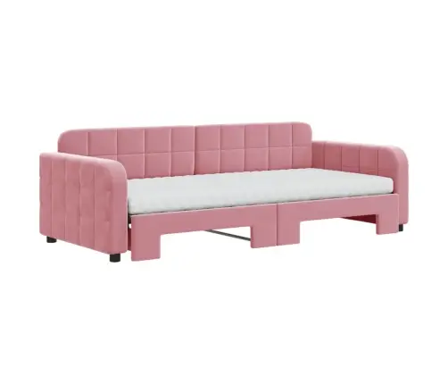 Lova Su Ištraukiama Dalimi/Čiužiniu, Rožinė, 90X200cm Aksomas
