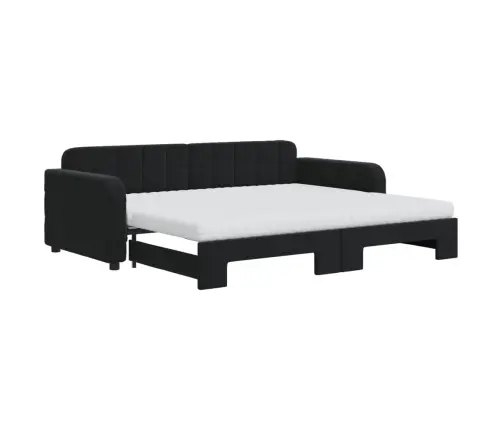 Izvelkams Dīvāns Ar Matraci, Melni, 90X200 Cm, Samts Vidaxl