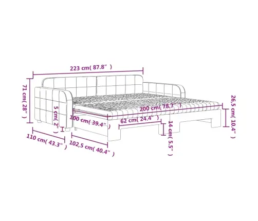 Izvelkams Dīvāns, Gaiši Pelēks, 100X200 Cm, Samts Vidaxl