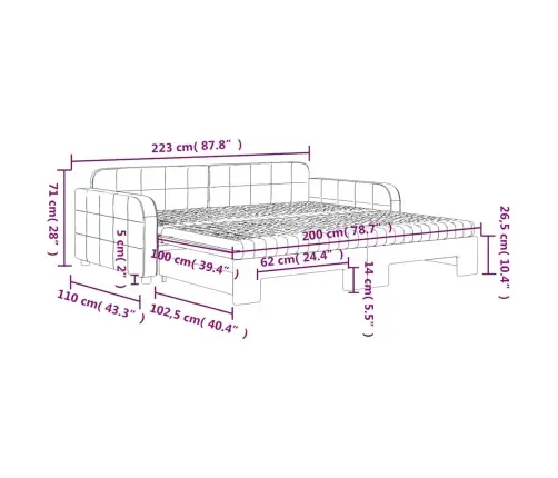 Lova Su Ištraukiama Dalimi/Čiužiniu, Pilka, 100X200cm Aksomas