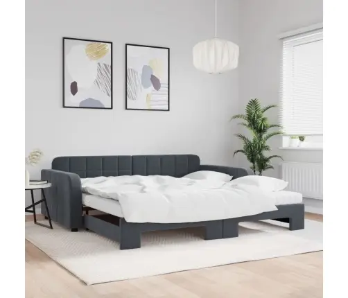 Lova Su Ištraukiama Dalimi/Čiužiniu, Pilka, 100X200cm Aksomas
