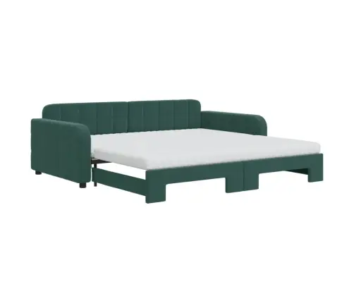Izvelkams Dīvāns Ar Matraci, Tumši Zaļš, 100X200 Cm, Samts Vidaxl