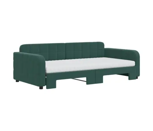 Izvelkams Dīvāns Ar Matraci, Tumši Zaļš, 100X200 Cm, Samts Vidaxl
