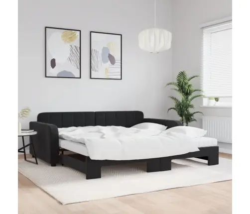 Diivanvoodi Väljatõmmatava Osaga, Must, 100X200 cm Samet