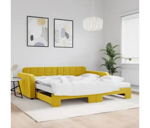 Diivanvoodi Väljatõmmatava Osaga, Kollane, 100X200 cm Samet
