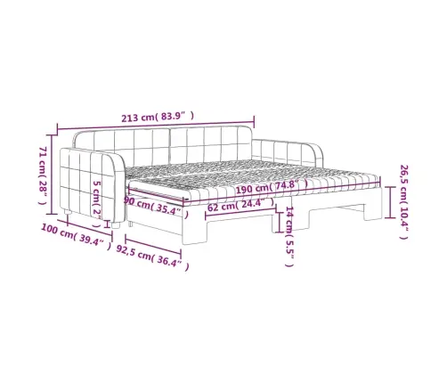 Izvelkams Dīvāns Ar Matraci, Gaiši Pelēks, 90X190 Cm, Samts Vidaxl