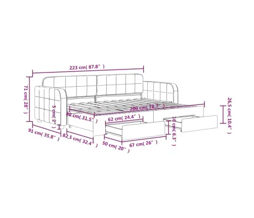Väljatõmmatav Diivanvoodi, Helehall, 80X200 cm Samet