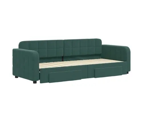 Lova Su Ištraukiama Dalimi/Stalčiais, Žalia, 80X200cm Aksomas