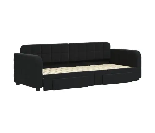 Izvelkams Dīvāns Ar Atvilktnēm, Melns, 80X200 Cm, Samts Vidaxl