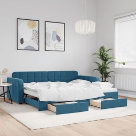 Diivanvoodi Väljatõmmatava Osaga, Sinine, 90X200 cm Samet