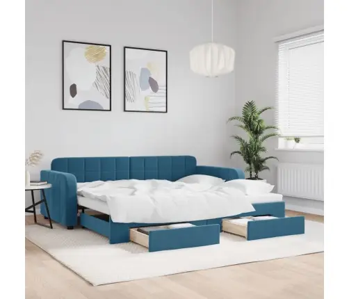 Izvelkams Dīvāns Ar Atvilktnēm, Zils, 90X200 Cm, Samts Vidaxl