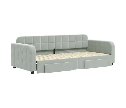 Lova Su Ištraukiama Dalimi/Stalčiais, Pilka, 90X200cm Aksomas