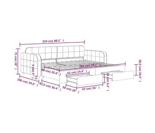 Izvelkams Dīvāns Ar Atvilktnēm, Tumši Zaļš, 90X200 Cm, Samts Vidaxl