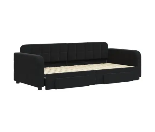 Izvelkams Dīvāns Ar Atvilktnēm, Melns, 90X200 Cm, Samts Vidaxl