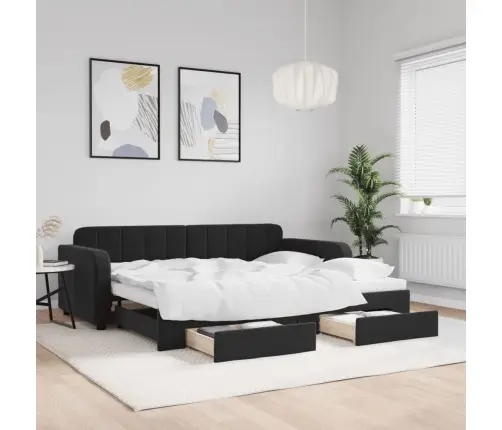 Izvelkams Dīvāns Ar Atvilktnēm, Melns, 90X200 Cm, Samts Vidaxl