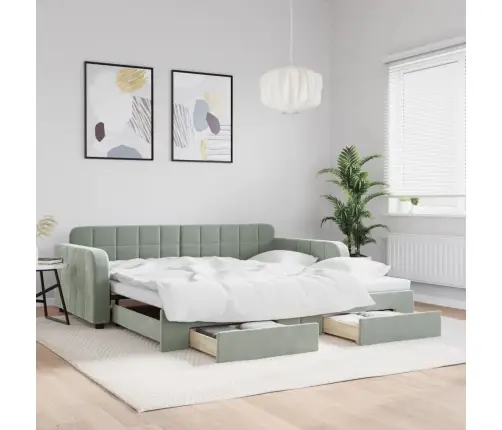 Lova Su Ištraukiama Dalimi/Stalčiais, Pilka, 100X200cm Aksomas