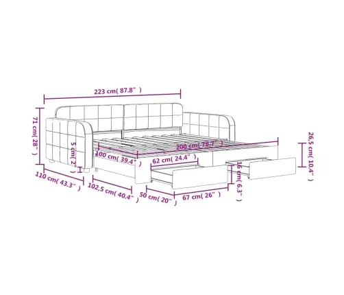 Diivanvoodi Väljatõmmatava Osa Ja Sahtlitega, Roosa, Samet