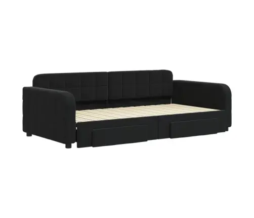 Lova Su Ištraukiama Dalimi/Stalčiais, Juoda, 100X200cm Aksomas