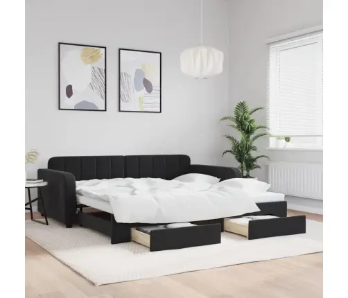 Lova Su Ištraukiama Dalimi/Stalčiais, Juoda, 100X200cm Aksomas