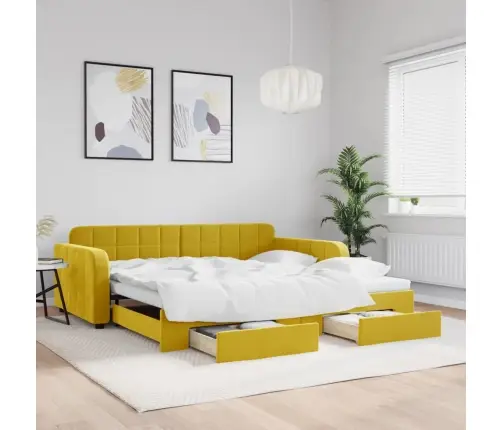 Izvelkams Dīvāns Ar Atvilktnēm, Dzeltens, 100X200 Cm, Samts Vidaxl