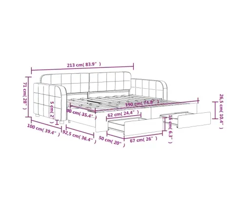 Izvelkams Dīvāns Ar Atvilktnēm, Tumši Pelēka, 90X190 Cm, Audums Vidaxl