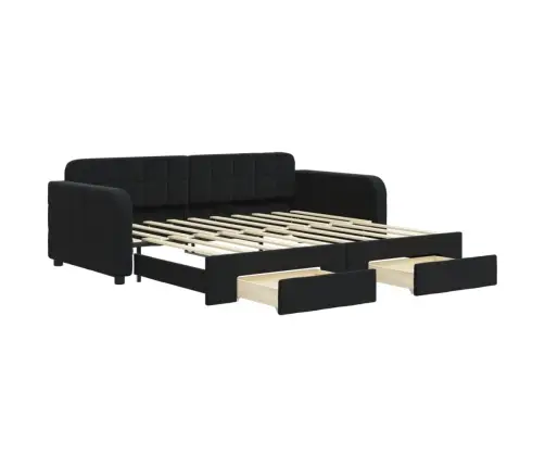 Diivanvoodi Väljatõmmatava Osaga, Must, 90X190 cm Samet