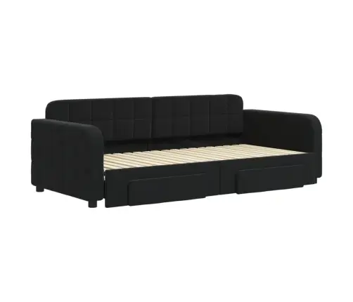 Diivanvoodi Väljatõmmatava Osaga, Must, 90X190 cm Samet