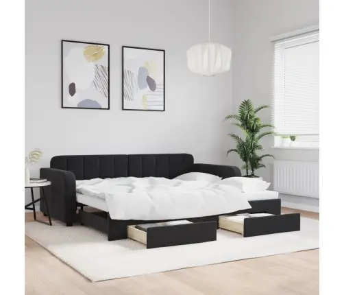 Diivanvoodi Väljatõmmatava Osaga, Must, 90X190 cm Samet