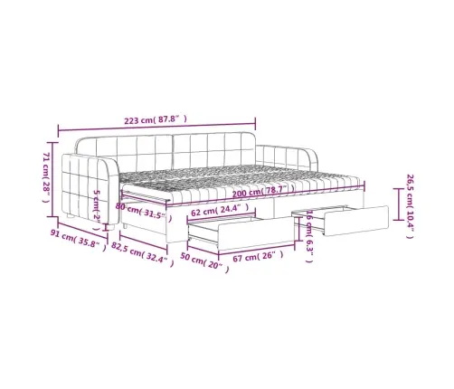 Väljatõmmatav Diivanvoodi, Helehall, 80X200 cm Samet
