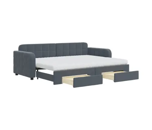 Lova Su Ištraukiama Dalimi/Stalčiais, Pilka, 80X200cm Aksomas